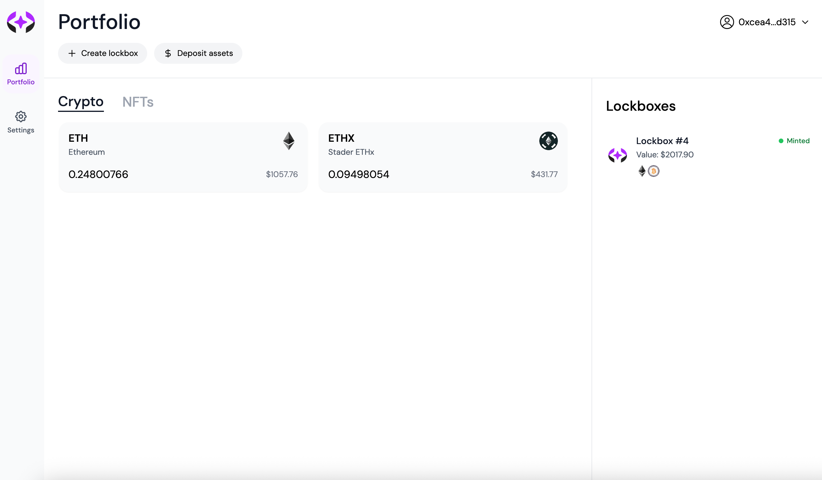 Navigate to portfolio view showing available assets