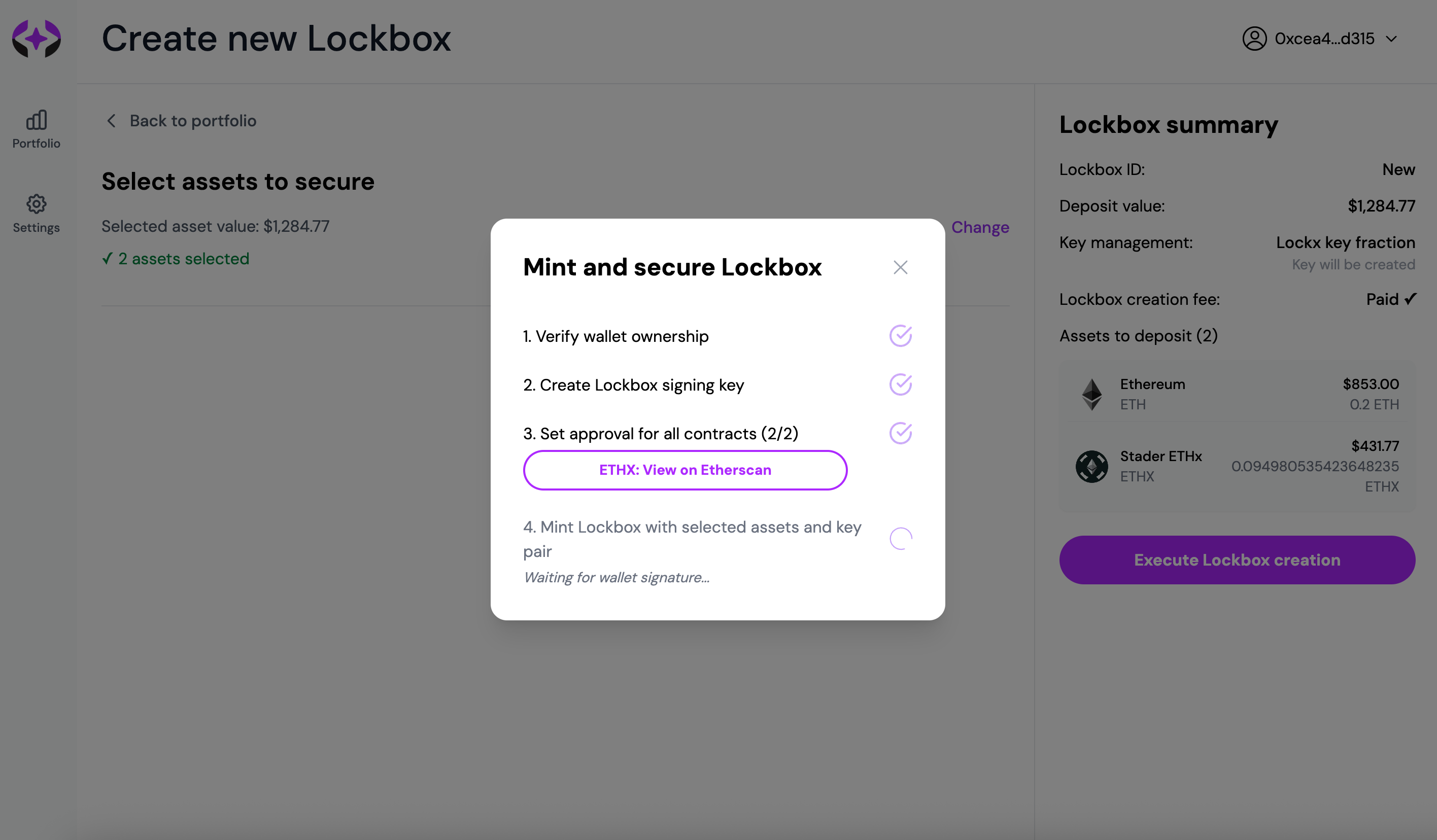 Contract approval and Lockbox minting process