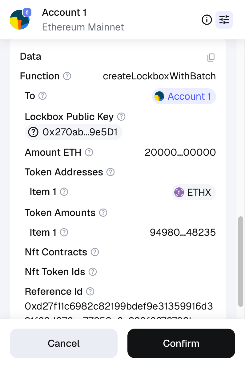 Final transaction confirmation in wallet