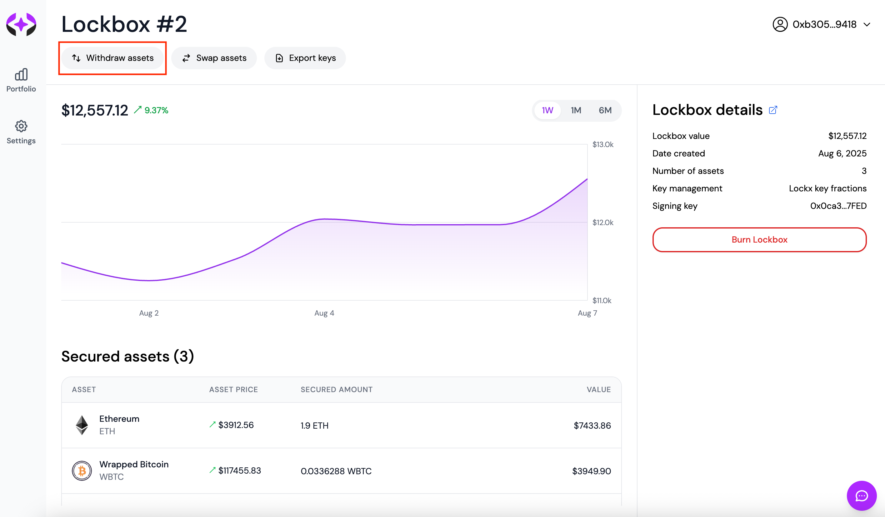Click withdraw assets button